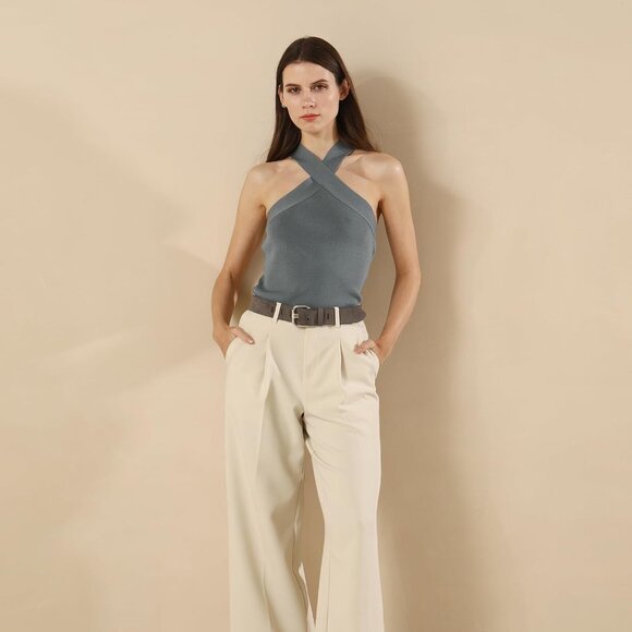 Women Leather Wide Fashion Thick Dress Belt With Gold Buckle Belt Suede Grey - Picture 5 of 6